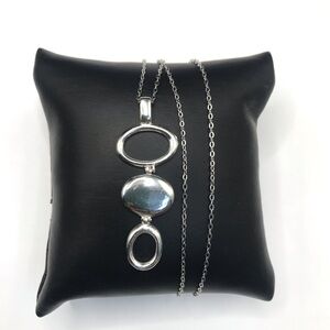 Modern 925 Sterling Silver Triple Oval Drop Pendant Necklace - Women Size 18”